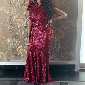 Burgundy sequence evening dress